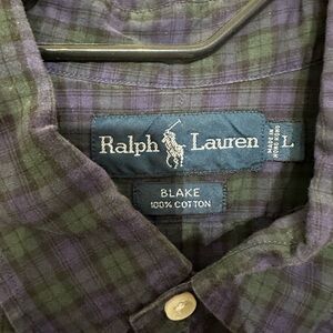 Men’s Large forest green and navy blue LS button down Polo Ralph Lauren